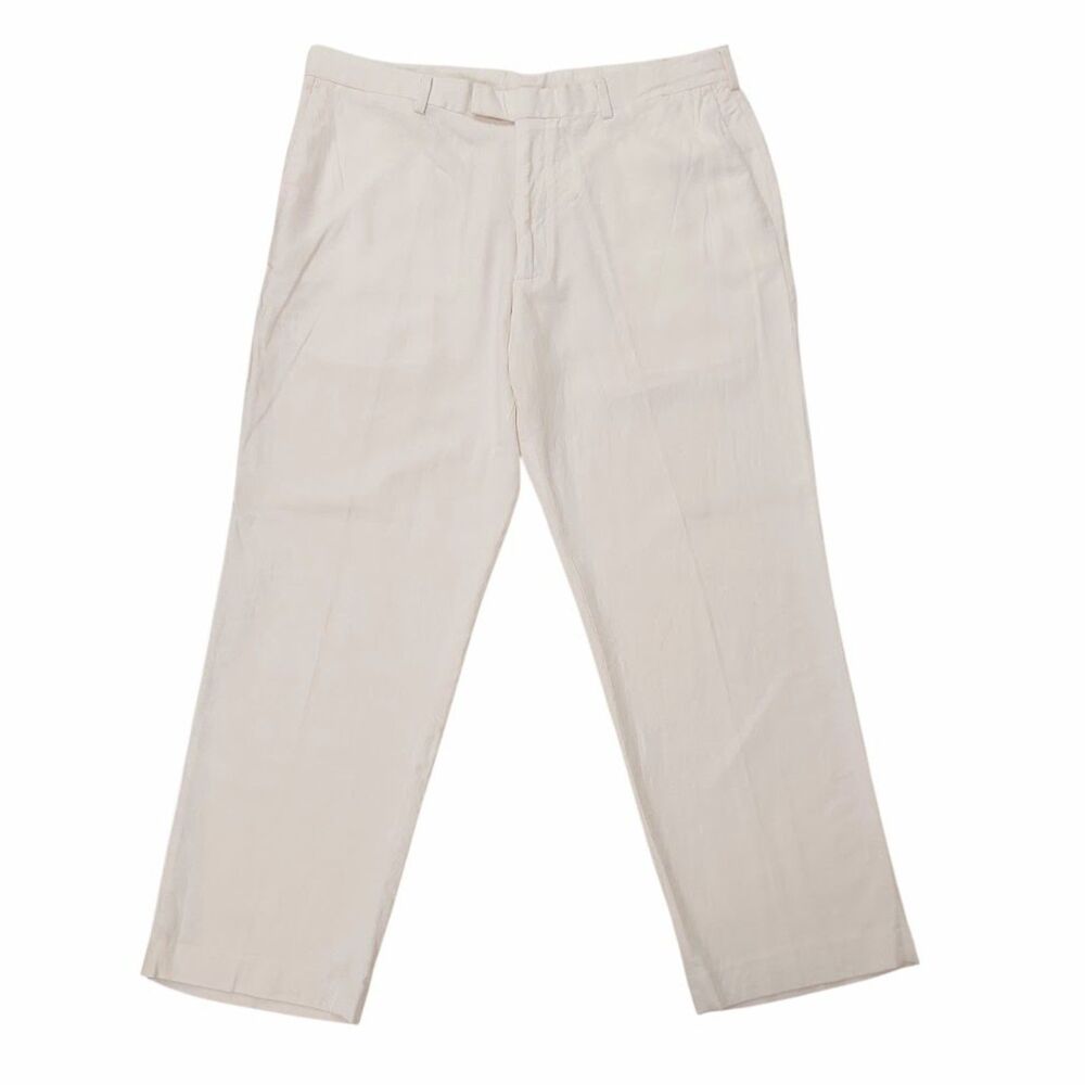 Cubavera Pants Mens 38x30 Ivory Linen Rayon Flat Front Resort Beach Tropical